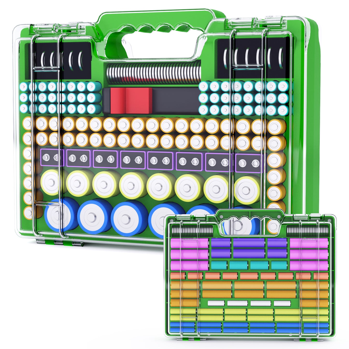Tututry Battery Organizer Storage Holder Box Case with Tester, Ultra-Large 262+ Batteries Container with Double-Sided, Holds AA AAA 4A 23A C D Cell 9V 3V Lithium 4LR44 CR3 CR123A 18650 - Green