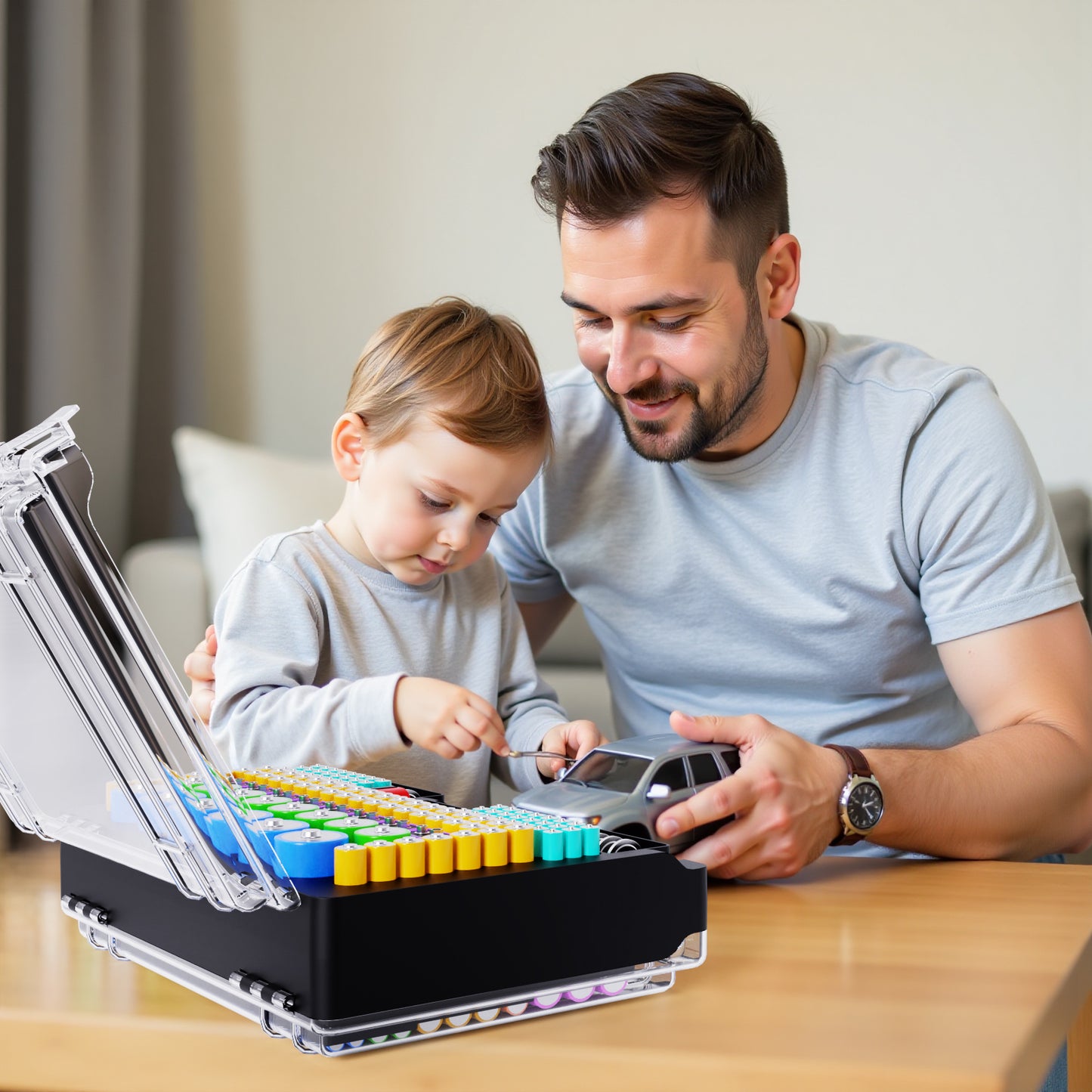 Tututry Battery Organizer Storage Holder Box Case with Tester, Ultra-Large 262+ Batteries Container with Double-Sided, Holds AA AAA 4A 23A C D Cell 9V 3V Lithium 4LR44 CR3 CR123A 18650 (Black)