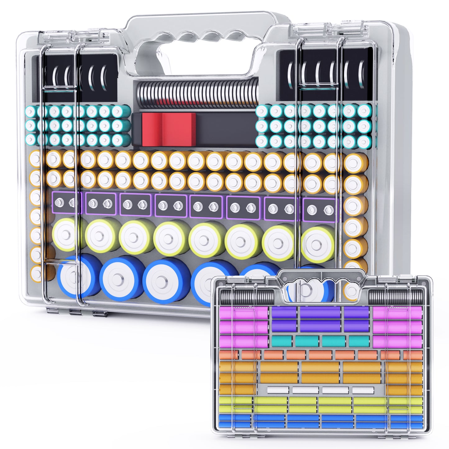 Tututry Battery Organizer Storage Holder Box Case with Tester, Ultra-Large 262+ Batteries Container with Double-Sided, Holds AA AAA 4A 23A C D Cell 9V 3V Lithium 4LR44 CR3 CR123A 18650 - Gray