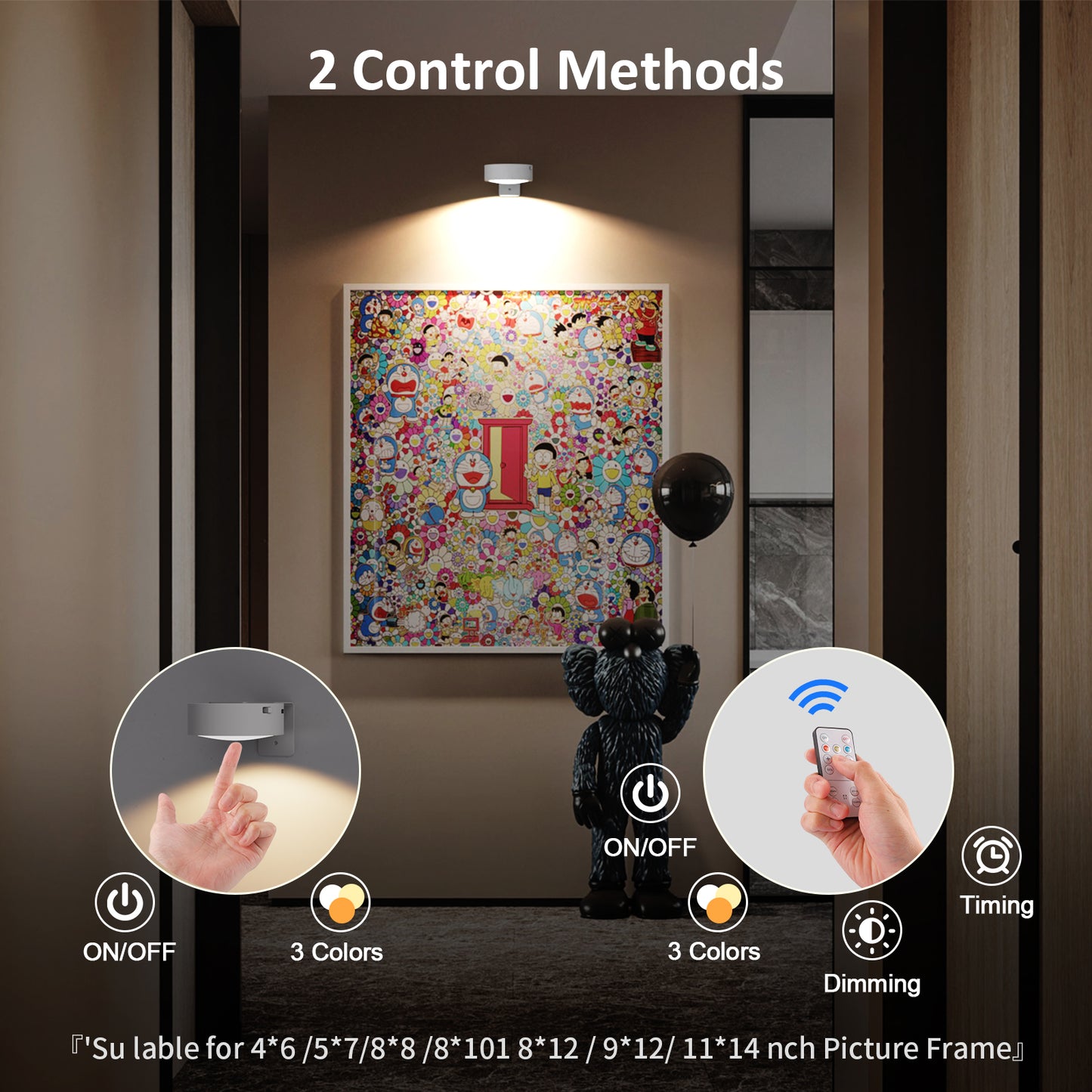 Tututry Picture Lights for Wall, Painting Frame Lights with 3 Lighting Modes, Rechargeable Battery Operated Wall Lights, Magnetic Led Painting Lights with Remote Dimmable and Timer (White, 3Pack)