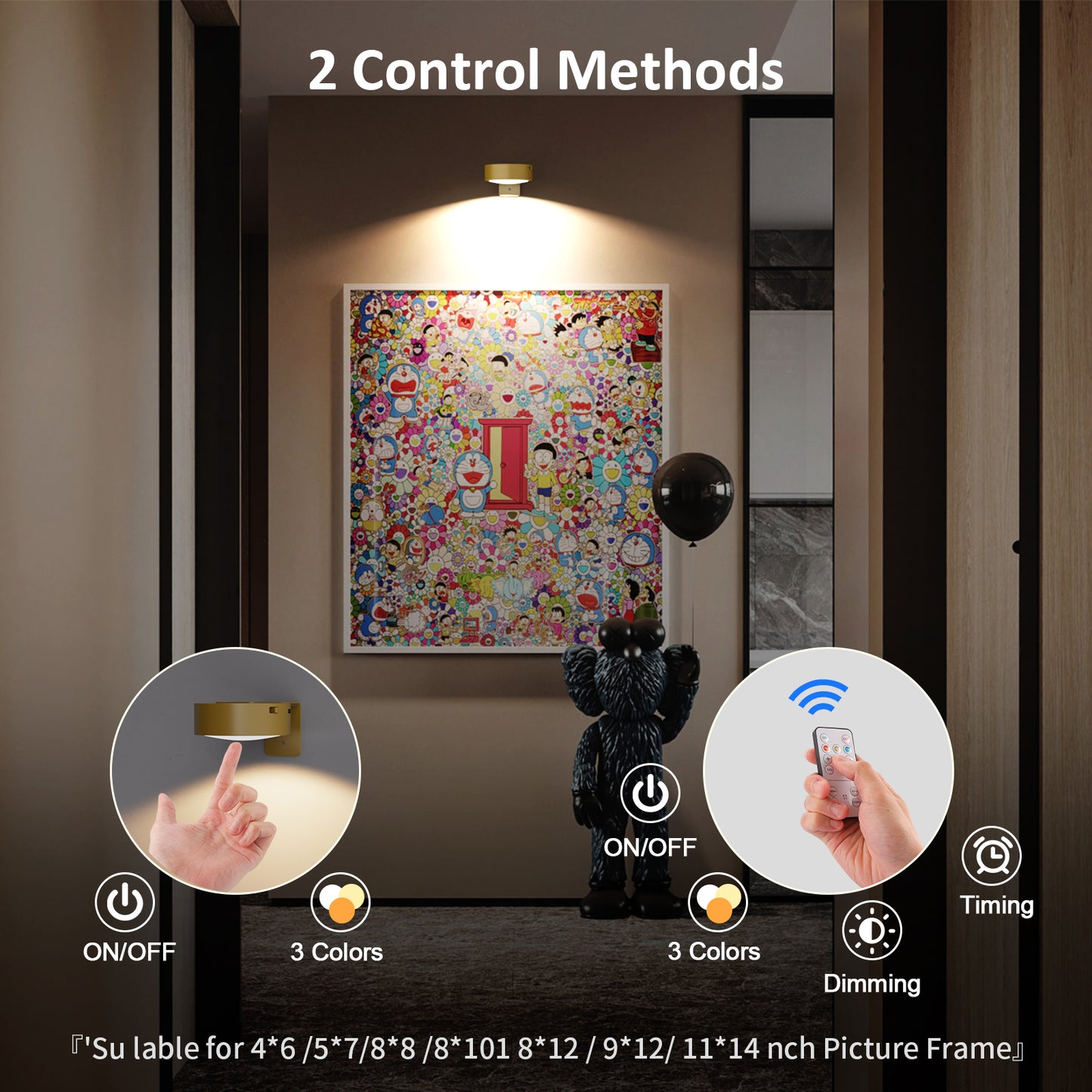 Tututry Picture Lights for Wall, Painting Frame Lights with 3 Lighting Modes, Rechargeable Battery Operated Wall Lights, Magnetic Led Painting Lights with Remote Dimmable and Timer (Golden, 3Pack)