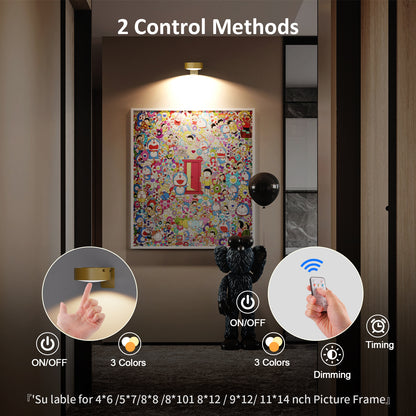 Tututry Picture Lights for Wall, Painting Frame Lights with 3 Lighting Modes, Rechargeable Battery Operated Wall Lights, Magnetic Led Painting Lights with Remote Dimmable and Timer (Golden, 3Pack)
