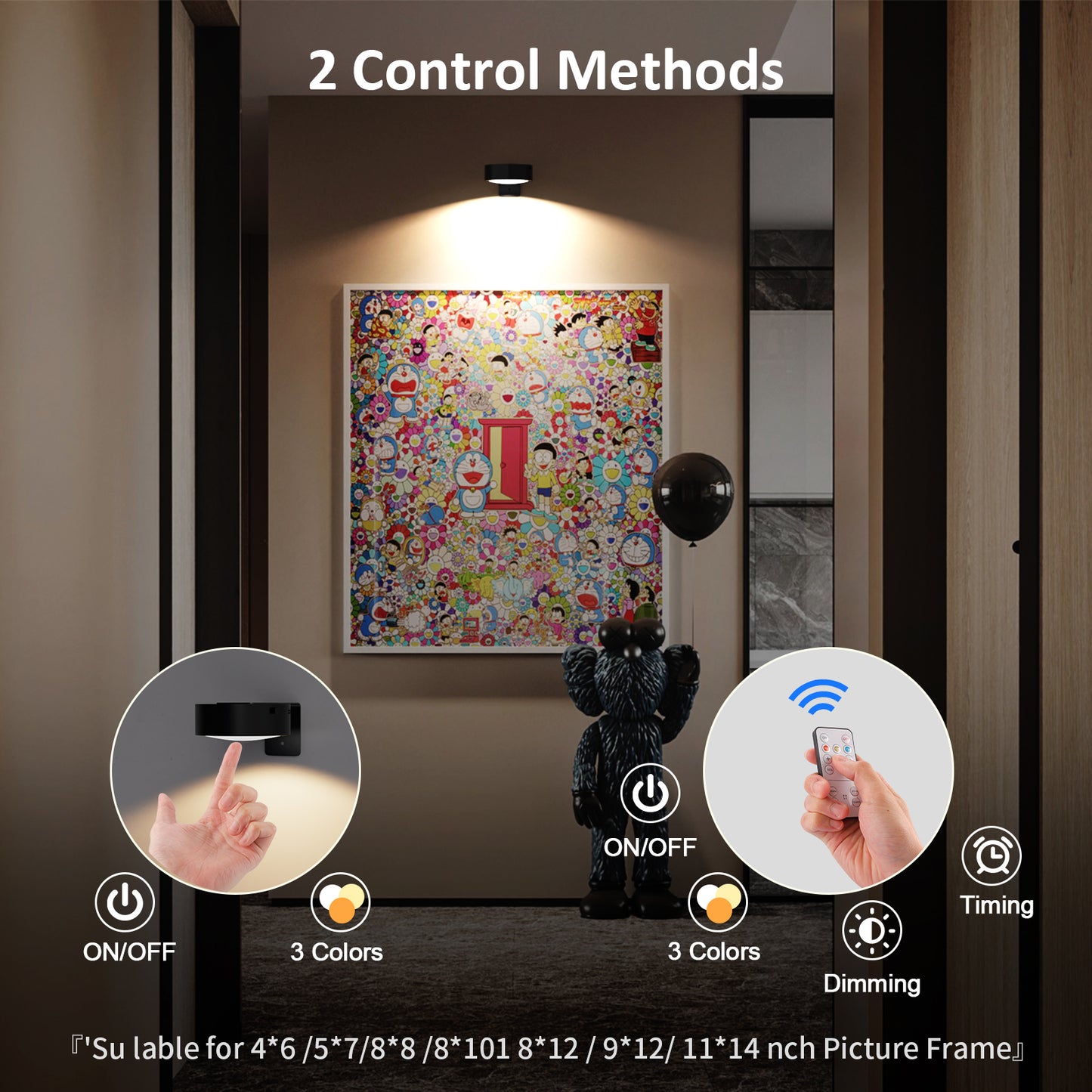 Tututry Picture Lights for Wall, Painting Frame Lights with 3 Lighting Modes, Rechargeable Battery Operated Wall Lights, Magnetic Led Painting Lights with Remote Dimmable and Timer (Black, 3Pack)