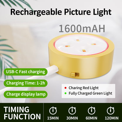 Tututry Picture Lights for Wall, Painting Frame Lights with 3 Lighting Modes, Rechargeable Battery Operated Wall Lights, Magnetic Led Painting Lights with Remote Dimmable and Timer (Golden, 3Pack)