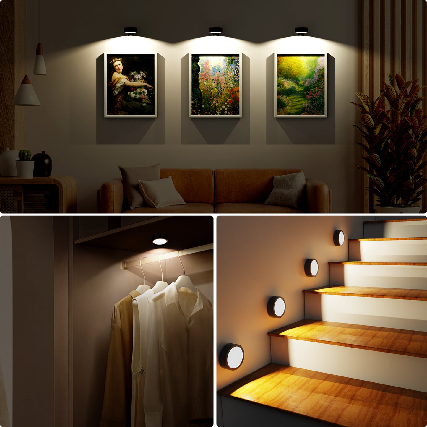Tututry Picture Lights for Wall, Painting Frame Lights with 3 Lighting Modes, Rechargeable Battery Operated Wall Lights, Magnetic Led Painting Lights with Remote Dimmable and Timer (Black, 3Pack)